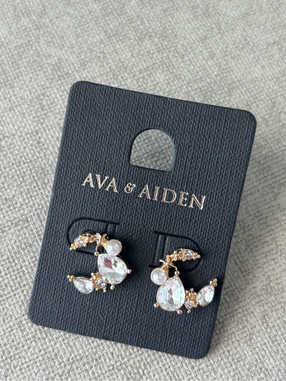 Ava & Aiden Gold-Tone Crystal Moon Shaped Earrings NWT